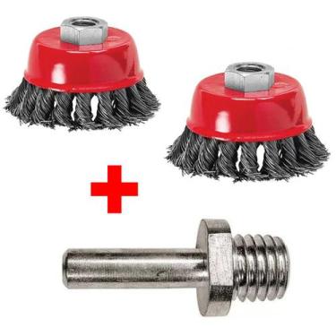 Imagem de Kit 2 Escova Rotativa De Aço P/ Furadeira Lixadeira 65mm + Adaptador M