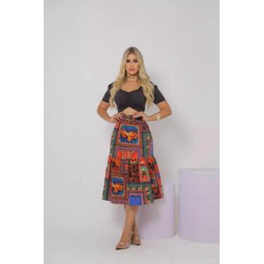Imagem de Saia Midi Gode Cintura Alta Rodada Moda Evangelica - S17 - CLICK TUDO,
