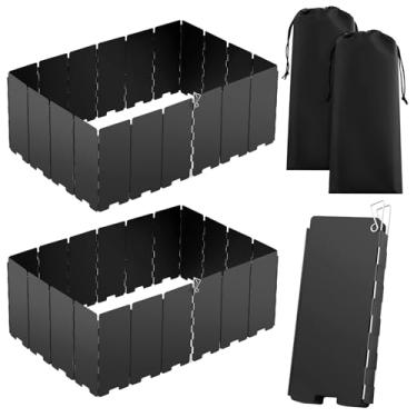 Imagem de MorningRo 2 peças, 40 pratos, protetor de acampamento para fogão a vento, 154 x 19 cm, capa de vento dobrável para uso ao ar livre com bolsa de cordão para acampamento, piquenique, queimador (preto)