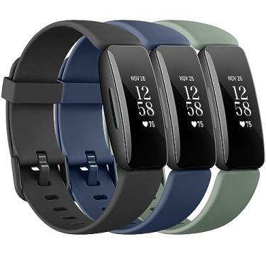 Imagem de Pacote com 3 pulseiras de silicone compatíveis com Fitbit Inspire 2 para mulheres e homens, pulseiras esportivas de substituição ajustáveis para Fitbit Inspire 2/Ace 3 (preta/azul abyss/verde abacate)
