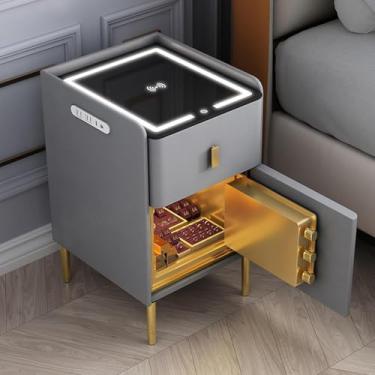 Imagem de Mesa de cabeceira inteligente com carregamento sem fio e estação de carregamento USB, mesa de cabeceira inteligente com caixa forte, luzes de LED, organizador de criado-mudo inteligente de alto brilho