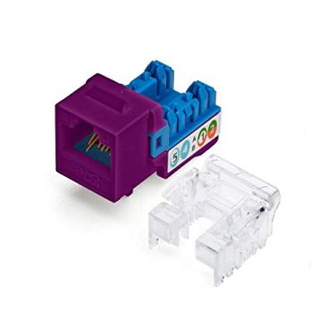 Imagem de TrueCABLE Cat5e Keystone Jack, não blindado (UTP), 90 graus de perfuração, PoE++ (4PPoE) 100W, listado pela UL, verificação ETL, certificado ANSI/TIA, modular RJ45 fêmea, roxo, pacote com 12