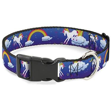Imagem de Buckle-Down Coleira com clipe de plástico – Unicórnios/Arco-íris/Estrelas Azul/Roxo – 3,8 cm de largura – Serve para pescoço de 45,7 a 81,2 cm – Grande