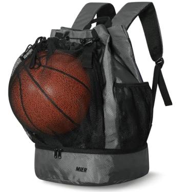 Imagem de MIER Mochila de basquete com cordão, bolsa de futebol com compartimento para sapatos e bolso de malha, mochila esportiva de ginástica para mulheres e homens, cinza leve