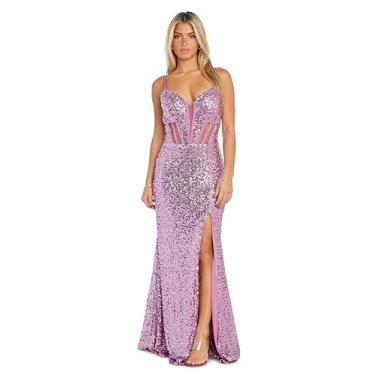 Imagem de MORGAN AND CO. Vestido juvenil de lantejoulas com corpete e fenda lateral, Orquídea, 13