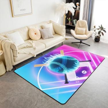Imagem de Tapete de área de beisebol 13 x 17 cm Tapete decorativo para estádio de beisebol infantil para meninos meninas adolescentes tapetes de softbol para sala de estar quarto tema esportivo antiderrapante tapete de chão decoração de quarto tapete de destaque