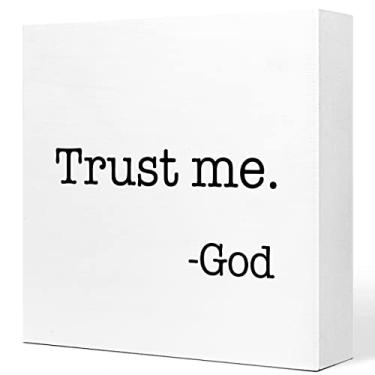 Imagem de Trust Me God Wooden Sign Desk Decor,Inspirational Christian Wood Block Sign Desk Decorations for Christian Home Bedroom Girls Room Office Shelf Table Decor