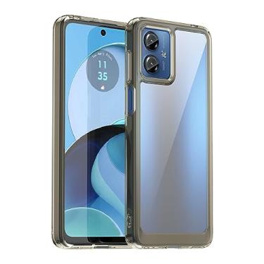 Imagem de HTXWXJC Capa para Moto G14, Motorola G14, XT2341 Capa com protetor de tela, capa rígida de policarbonato transparente à prova de choque fina para Motorola Moto G14 preta transparente