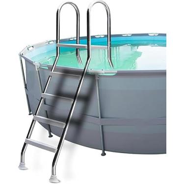 Imagem de Escada de piscina de 4 degraus, degraus de piscina de 52 polegadas acima do solo, escadas de piscina de aço inoxidável 304 acima do solo para piscinas internas/externas