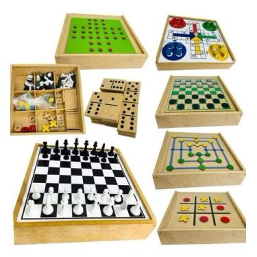 Imagem de Jogos 7 Em 1 Dama  Jogo da Velha Ludo Trilha Xadrez Domino Resta 1 - Z