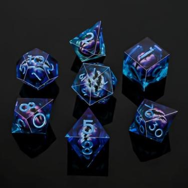 Imagem de UBEUCK Resin Dice Set, Resin Edge Sharp for Dungeons & Dragons RPG, MTG Board Games with Gift Box (Purple and Blue Longan)