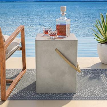 Imagem de COSIEST Mesa lateral de concreto, mesa lateral retangular para uso externo com alças de corda de cânhamo, mesa lateral de pátio de 38 cm, mesa lateral com destaque para jardim e pátio, cinza