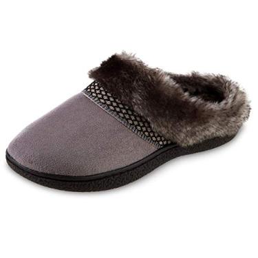 Imagem de isotoner Chinelo feminino de microcamurça Mallory com capuz e espuma viscoelástica e sola interna/externa, Cinza, 7.5-8