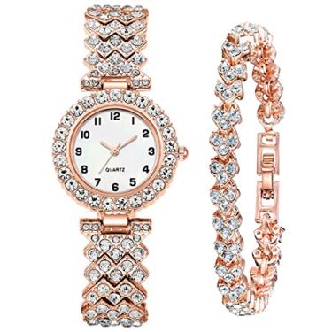Imagem de ADSBIAOYE Relógios de pulso femininos de luxo, pulseira de diamante, moda casual, quartzo, relógio feminino, 02, ouro rosa, Decoração de lazer