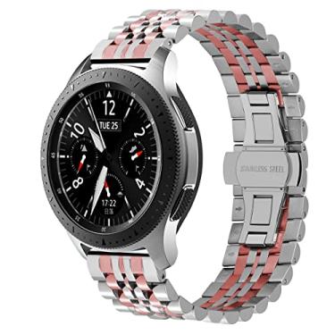 Imagem de Kai Tian Pulseira de relógio inteligente de dois tons compatível com Galaxy Watch Gear S3 Frontier, prata, ouro rosa, aço inoxidável, compatível com Samsung Galaxy Watch de 46 mm