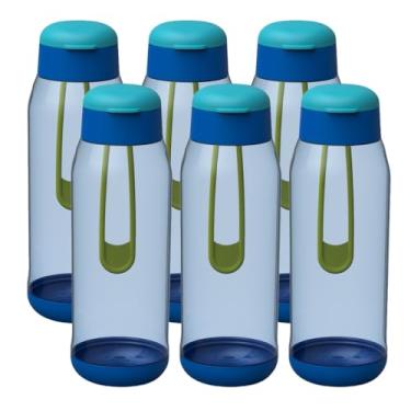 Imagem de Kit 6 Garrafinha Água Squeeze Esporte 550ml Alça Resistente Bpa Free Escritório Academia (Azul)