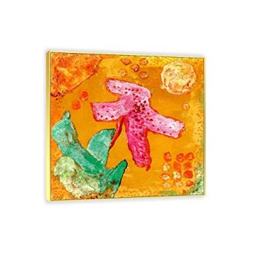 Imagem de JZSDGB Impressão de arte em tela Gold Frame 'fleurir' por Paul Klee - Reprodução de pintura famosa em tela fina arte de parede abstrata giclée imagens em tela para decoração de casa 20 x 20 cm (9 x 9
