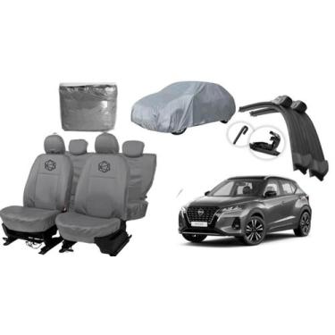 Imagem de Conjunto capa couro cinza Nissan Kicks 20-24 + capa de cobrir + limpa 