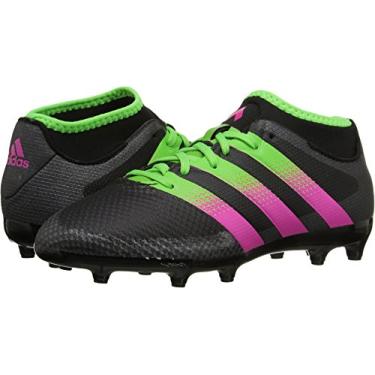 Imagem de adidas Chuteira de futebol Performance Ace 16.3 Primemesh FG/AG J (criança pequena/criança grande), Preto/verde/rosa choque, 11 Little Kid