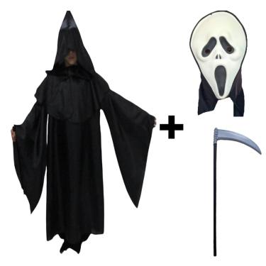 Imagem de Fantasia Halloween Capa do Panico Infantil Com Máscara e Acessório Tunica da Morte Carnaval Zumbi Terror Completa