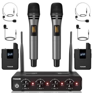 Imagem de Sistema de Microfone Sem Fio TONOR UHF 4x10 Canais - Alcance de 200 Pé