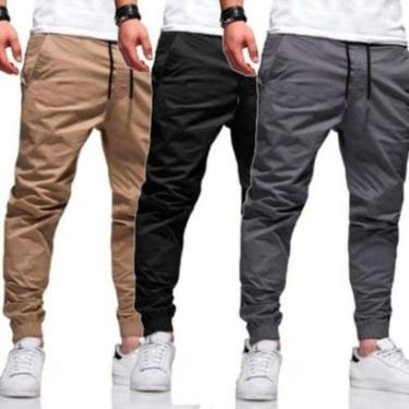Imagem de Kit de 3 Calcas Jogger Camuflada Preta Cinza Bege Masculina-Masculino