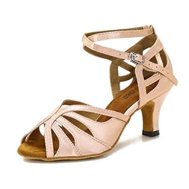Imagem de Tênis de dança de salão TTdancewear feminino Salsa Latin Practice Sapatos de dança salto baixo, Nude-2.5inch Heels, 7.5