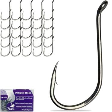 Imagem de Pristis Pacote com 25 anzóis de polvo, 2/0, anzóis de pesca com bico de aço de alto carbono para água salgada e doce, conjunto de ganchos de pesca a granel, minhoca, anzol farpado forte para robalo,