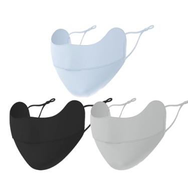 Imagem de Máscara facial UV com proteção solar, FPS 50+ bloqueia 98% dos raios UVA/UVB, máscara facial UV para mulheres, lavável, reutilizável (3 peças) cinza, Cinza, Medium