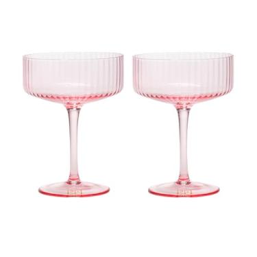 Imagem de Paris Hilton Conjunto de copos de coquetel com nervuras, copos canelados elegantes, perfeitos para champanhe, martinis, vinho e mais, conjunto de 2, 293 g, rosa