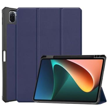 Imagem de Zrengp Capa para tablet inteligente Xiaomi Pad 5/5 Pro 11 polegadas (versão 2021), capa de couro leve com suporte fólio com suporte para caneta stylus para Xiao Mi Pad 5 Pro 5G 11 polegadas (TPU-azul