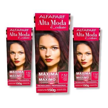 Imagem de Kit Alta Moda 7.52 Vinho Médio Marsala Coloração Creme (3 unidades) Alfaparf
