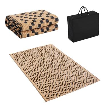 Imagem de Tiita Tapete de exterior impermeável 1,5 x 2,3 m, tapete de pátio tapete de acampamento tapete externo de palha de plástico para varanda deck piquenique praia, marrom