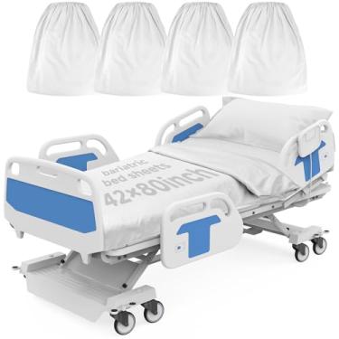Imagem de Pacote com 4 lençóis de cama de hospital bariátrico - 106 x 203 x 30 cm de profundidade para colchões médicos e bariátricos grandes - malha macia, durável e elástica (branco)