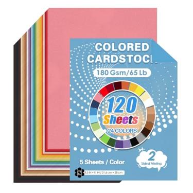 Imagem de 120 folhas de papelão colorido a granel 180 g/m² papel colorido 21,6 cm x 28 cm, papel de impressão de cartão de cores sortidas para escola, escritório, artesanato faça você mesmo
