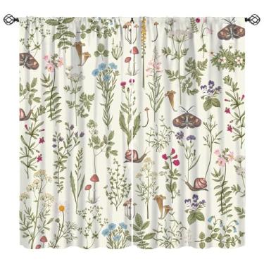 Imagem de Cortinas de cogumelo vintage, casa de fazenda rústica, flores silvestres, ervas botânicas, tratamento de janela para sala de estar, retrô, boho, natureza, plantas, samambaias florais, selvagens,