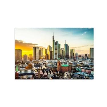 Imagem de MUHJDYC Arte de parede de paisagem urbana - pintura de paisagem arte de parede em tela para sala de estar - impressões panorâmicas em tela pôster - arranha-céus pôr do sol 30 x 45 cm-12 x 18 pol sem