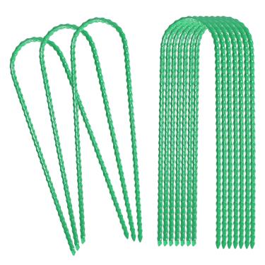 Imagem de Estacas de vento para trampolins de 25,4 x 5 cm, verde, resistente, em forma de U, âncoras de chão com extremidade afiada para barraca de acampamento, grampos de jardim, pinos de trampolim (12)