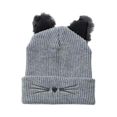 Imagem de Gorro feminino com orelha de gato fofo, chapéus quentes de inverno par