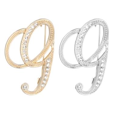 Imagem de PATIKIL Broche de letra, 2 peças letra inicial g broches de strass metal cristal alfabeto A-Z broche de lapela para mulheres joias presente terno roupas chapéu vestido casaco artesanato, ouro prata