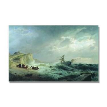 Imagem de Lev Lagorio Prints. Pintura de arte de parede de paisagem marítima. Pôster de reproduções de impressões em tela de paisagem para decoração de casa. (tempestade). Somente tela 40x64cm-15,8x25,1 pol