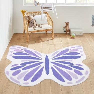 Imagem de Topotdor Lindo tapete de borboleta infantil para quarto de meninas, tapete de berçário macio lavável para decoração de sala de jogos, roxo 124,5 x 150 cm