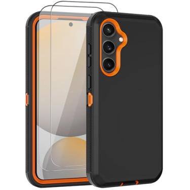 Imagem de Capa para Samsung Galaxy S24 FE, com 2 protetores de tela resistente contra quedas, capa protetora de celular robusta à prova de choque à prova de poeira para Galaxy S24 FE (laranja com 2 protetores