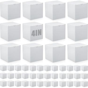 Imagem de Zhehao Pacote com 48 caixas de presente brancas pequenas caixas de presente de papelão com tampas a granel 10 x 10 x 10 cm caixa quadrada de cubo de papel kraft montada para velas, presentes de