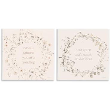 Imagem de Stupell Industries Guirlandas macias inspiradoras com frases Conjunto de arte de placa de parede de 2 peças, design por Susan Ball, 12 x 12