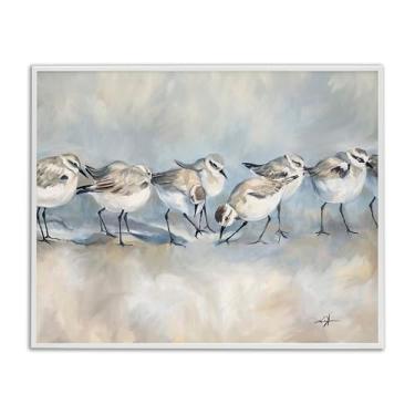Imagem de Stupell Industries Arte giclée emoldurada branca Sandpiper Birds Mirage, design por Ramona Murdock, 76 x 61 cm