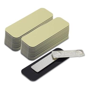 Imagem de Etiqueta de nome/crachá em branco - pacote com 25 - ouro escovado 2,5 cm x 7,6 cm, cantos arredondados, suporte magnético