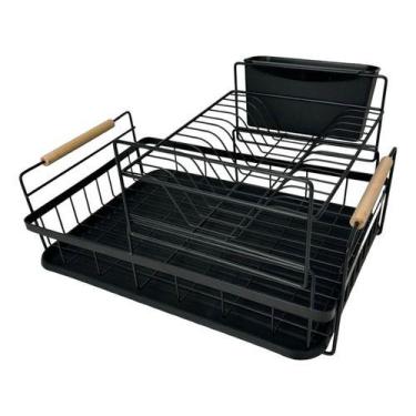 Imagem de Escorredor De Loucas Em Metal Duplo Bremen 44x31x24cm - Jolitex, Preto