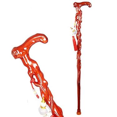 Imagem de LXPYMXDP Bengala de madeira, madeira maciça esculpida na raiz com ponta de borracha, bengala decorativa tradicional esculpida em madeira, leve e resistente