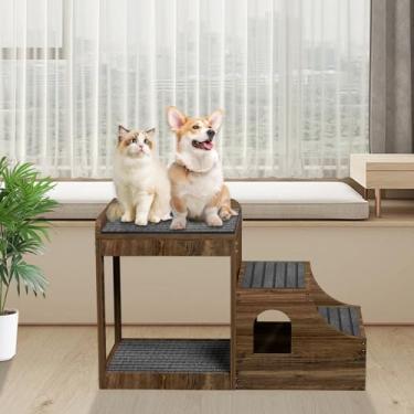 Imagem de PUPIHOM Poleiro De Janela Para Animais Estimação Com Escadas, Beliche Multinível Cães E Gatos, Sofá-Cama Elevado Estimação, Escadas Madeira Plataforma Antid